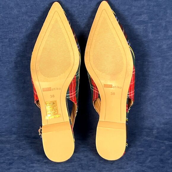 Matiko Lori Slingback Flats Green Tartan Women’s 7.5 / EU 38 Pointed Toe NIB - Picture 8 of 8